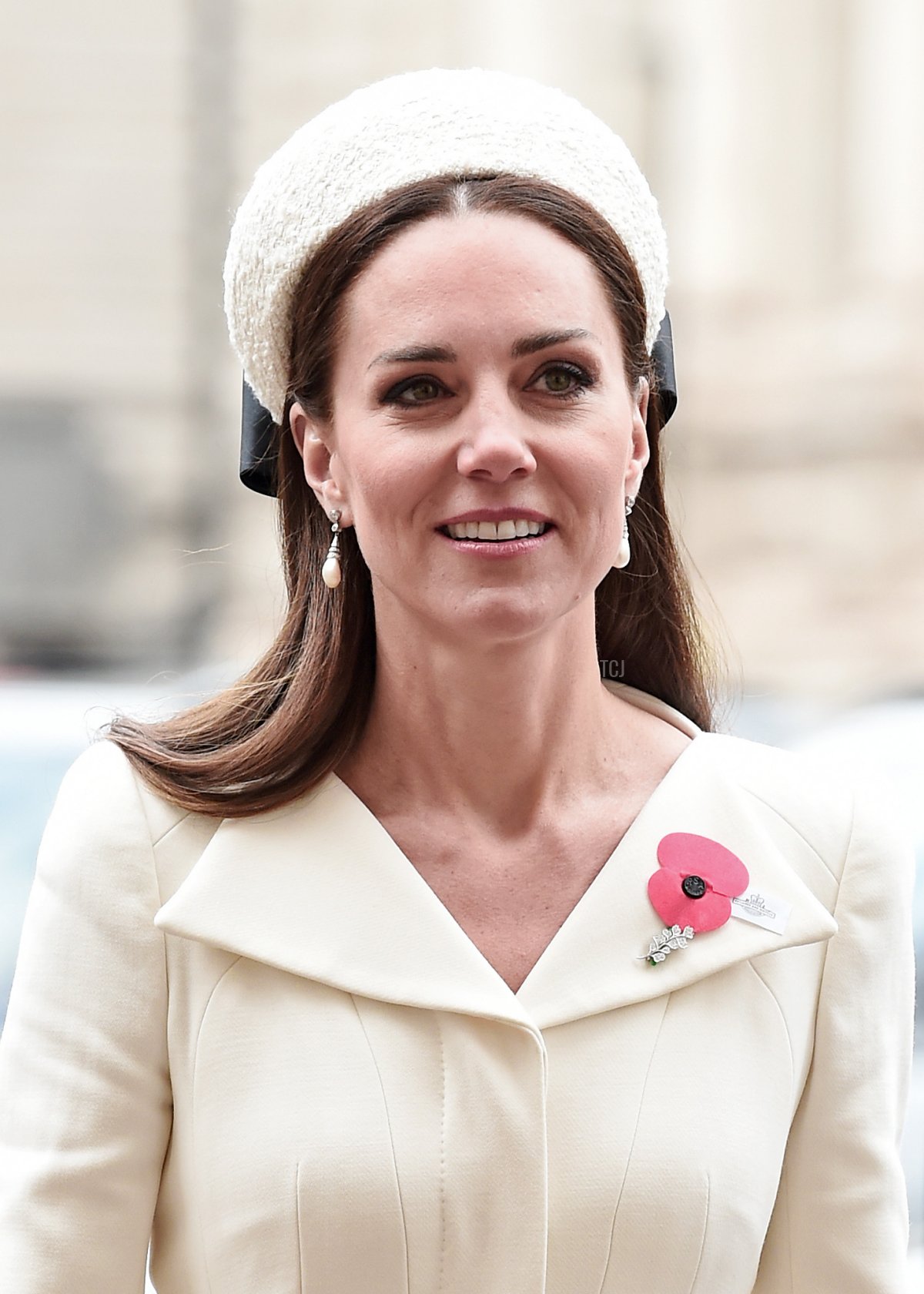 Catherine, Duchess of Cambridge arrives for a Service Of Commemoration and Thanksgiving as part of the ANZAC day services at Westminster Abbey on April 25, 2022 in London, England