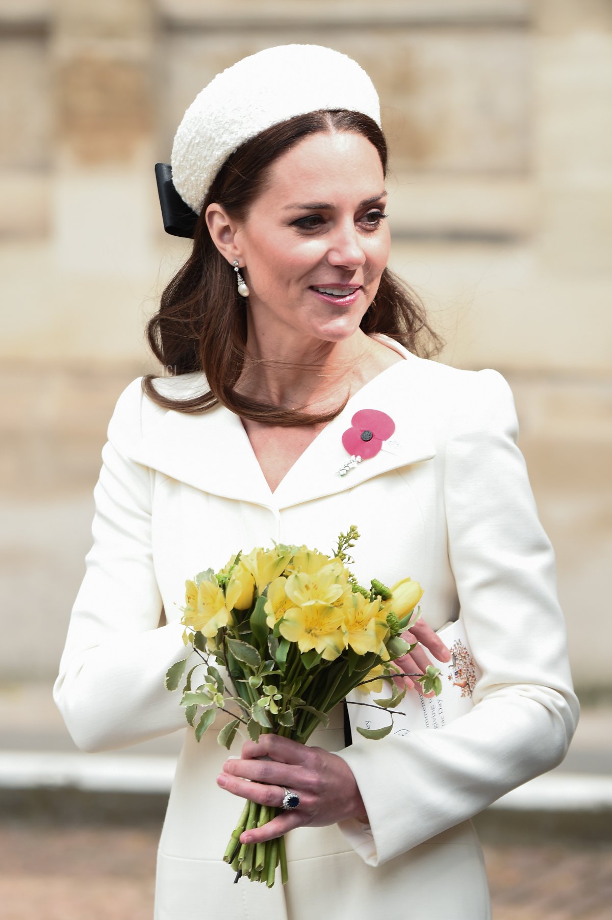 Catherine, Duchess of Cambridge leaves after a Service Of Commemoration and Thanksgiving as part of the ANZAC day services at Westminster Abbey on April 25, 2022 in London, England