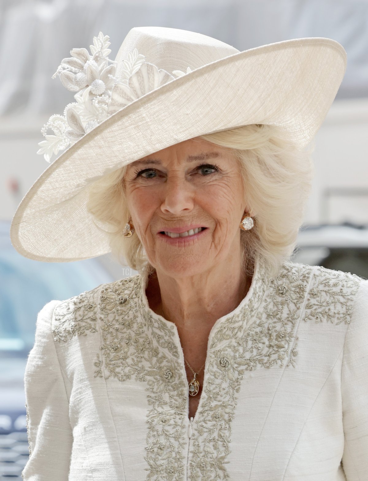 Camilla, Duchess of Cornwall arrives for the Lord Mayor's reception for the National Service of Thanksgiving at The Guildhall on June 03, 2022 in London, England