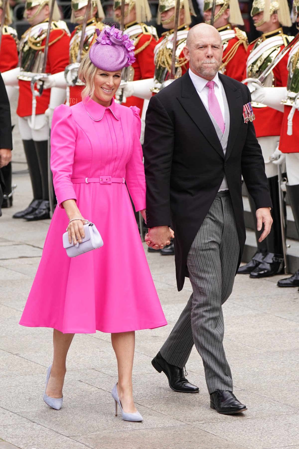 Zara Tindall and her husband Mike Tindall arrive for the National Service of Thanksgiving to Celebrate the Platinum Jubilee of Her Majesty The Queen at St Paul's Cathedral on June 3, 2022 in London, England