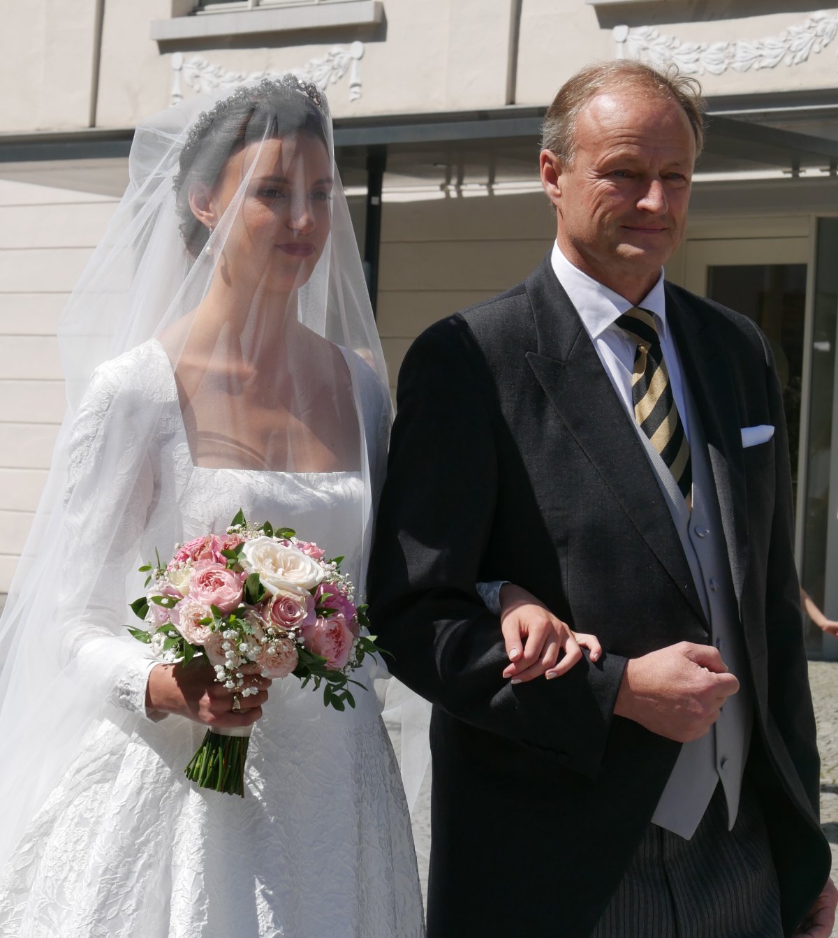 Countess Leonie von Waldburg-Zeil is pictured with her father, Count Franz Clemens, on her wedding day in Hohenems, Austria, on June 22, 2024 (Photograph © Stefan. Do not reproduce.)