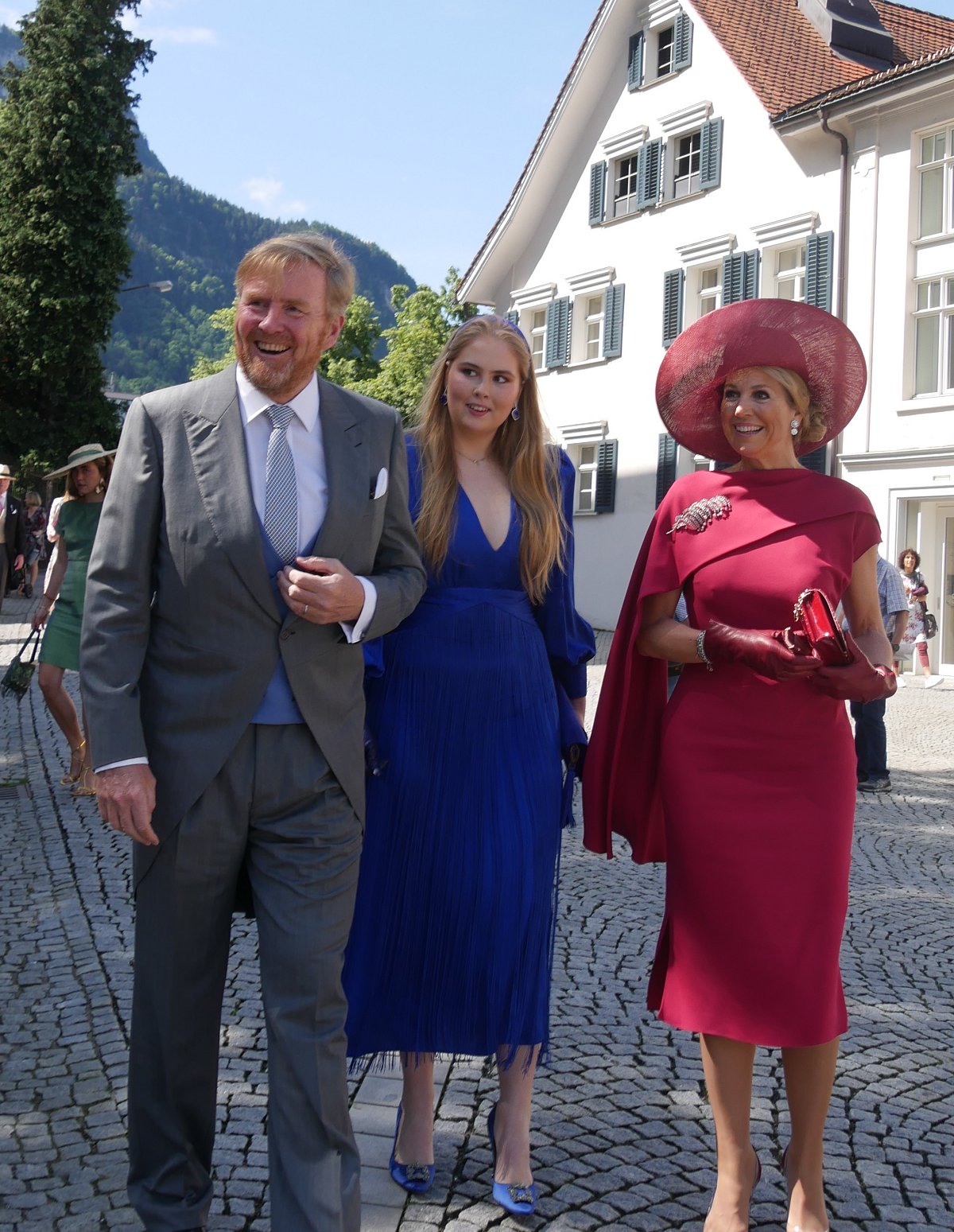 The King and Queen of the Netherlands, with the Princess of Orange, attend the wedding of Count Caspar von Matuschka and Countess Leonie von Waldburg-Zeil in Hohenems, Austria, on June 22, 2024 (Photograph © Stefan. Do not reproduce.)