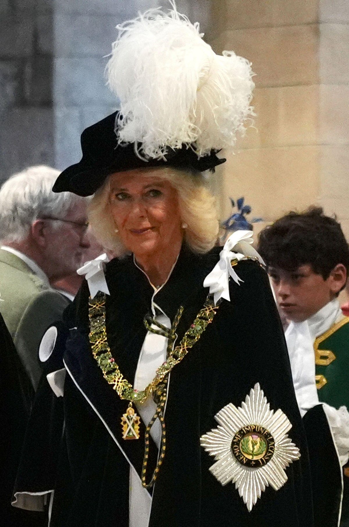 Queen Camilla attends the Order of the Thistle service at St. Giles' Cathedral in Edinburgh on July 3, 2024 (Andrew Milligan/PA Images/Alamy)