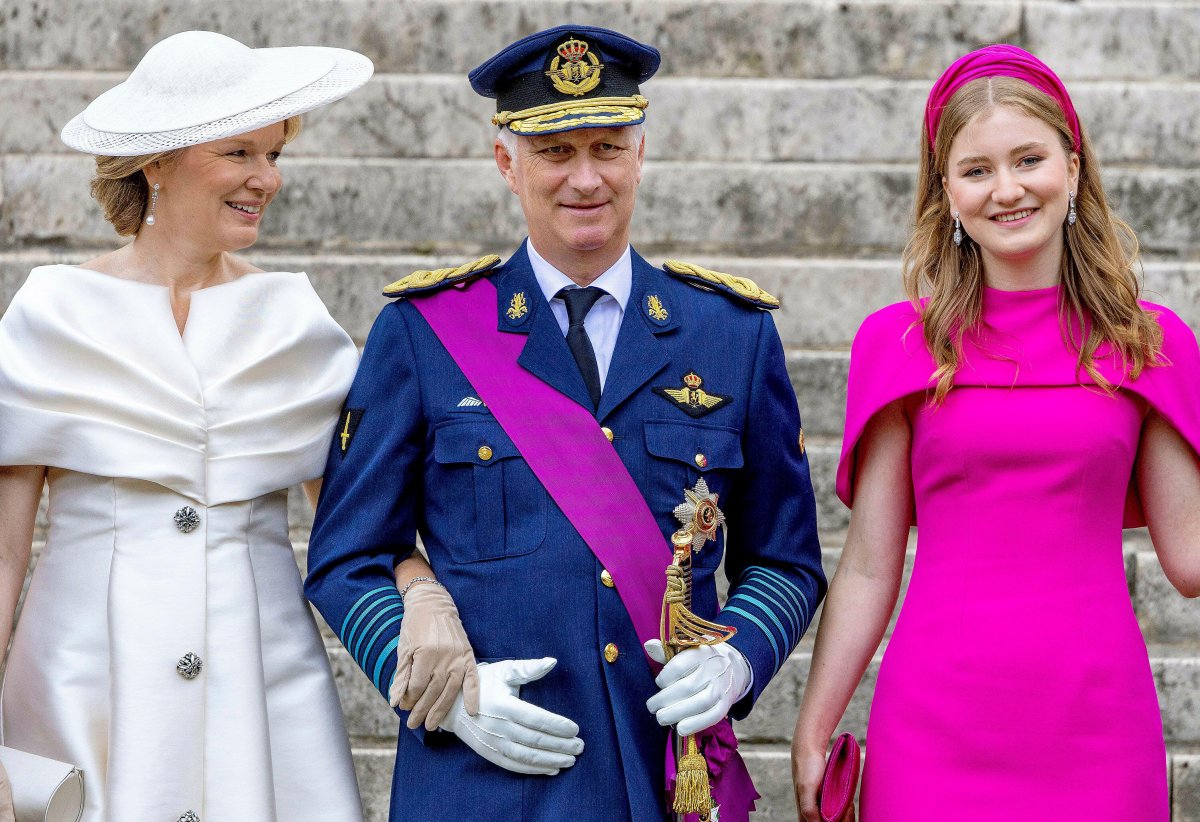 The King and Queen of the Belgians, with the Duchess of Brabant, attend a Te Deum service at the Cathedral of St. Michael and St. Gudula in Brussels on July 21, 2024 (Albert Nieboer/DPA Picture Alliance/Alamy)