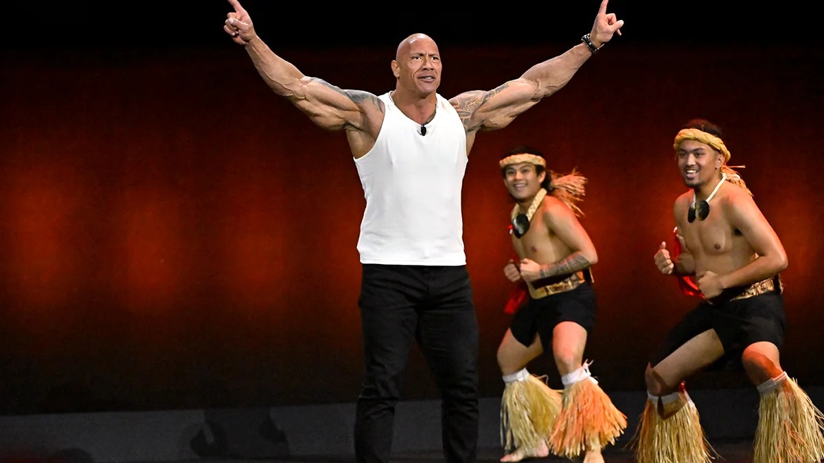 LAS VEGAS, NEVADA - APRIL 11: Dwayne Johnson speaks onstage at the Walt Disney Studios Presentation during CinemaCon 2024 at The Colosseum at Caesars Palace on April 11, 2024 in Las Vegas, Nevada.