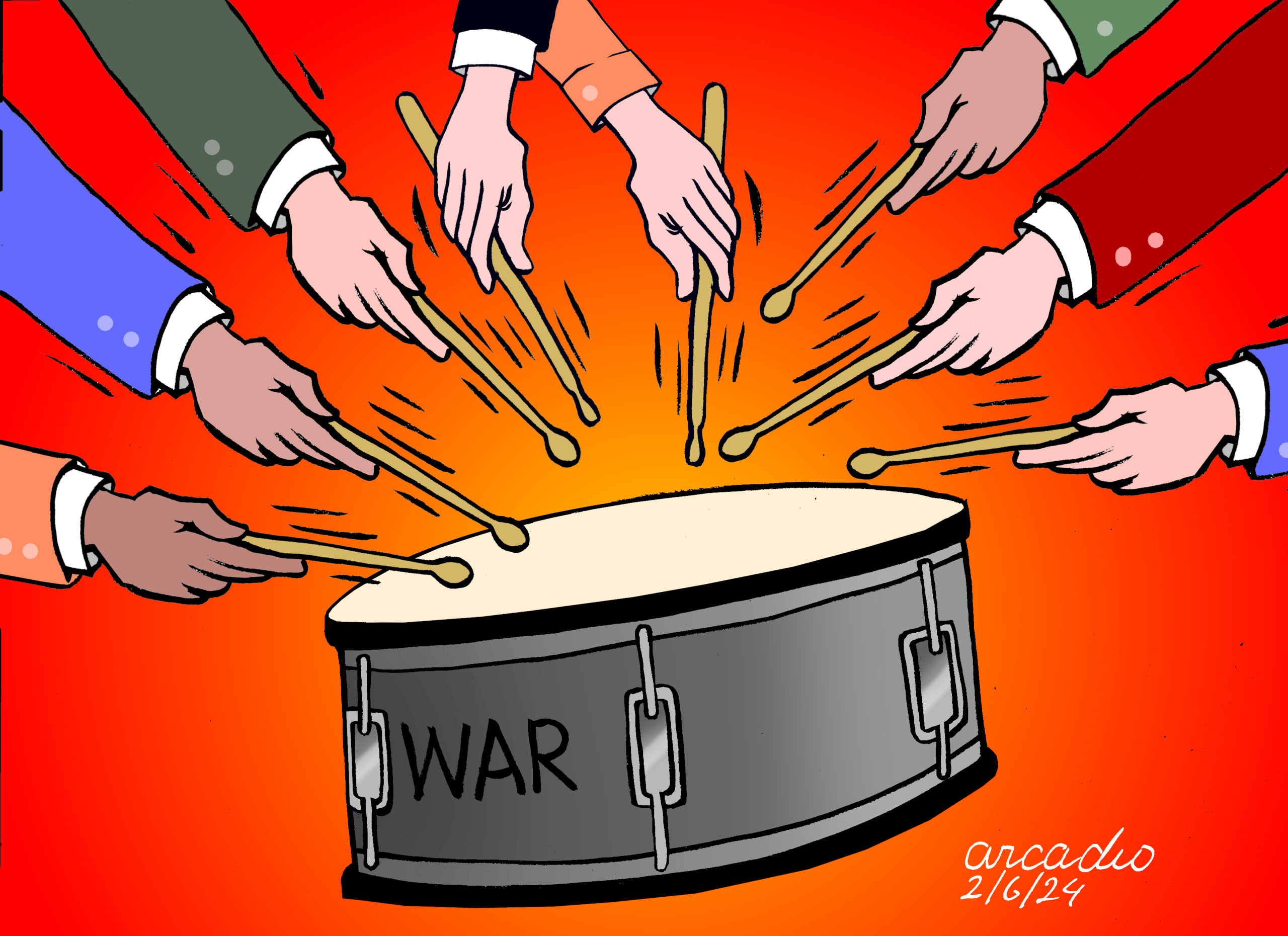 Many Are Playing the Drum Cartoon