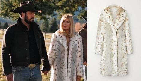Beth Dutton Animal Print Snow Lynx Faux Fur Coat Worn On Yellowstone Season 4 Episode 10