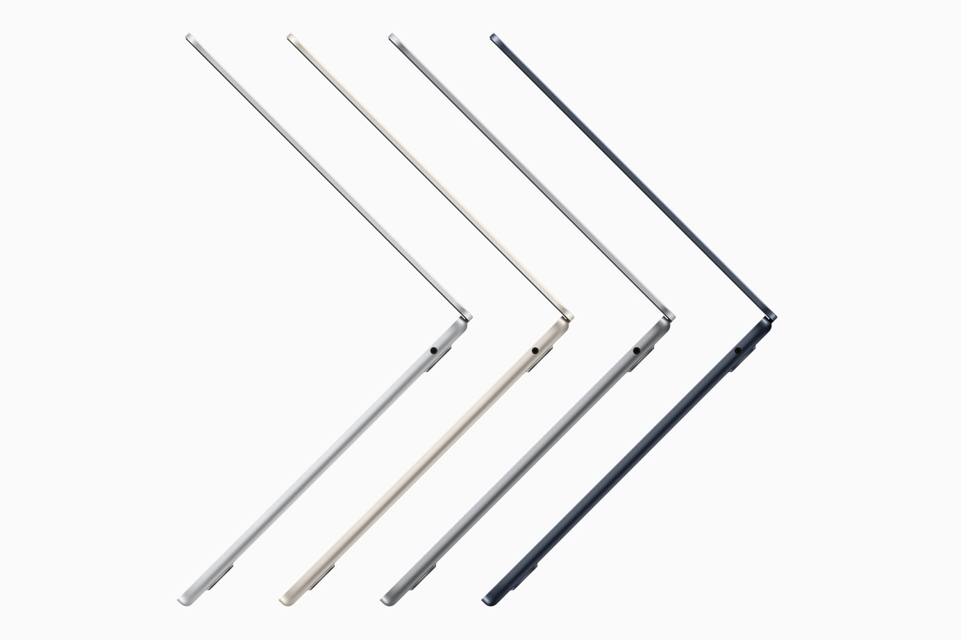 Four very thin laptops in profile