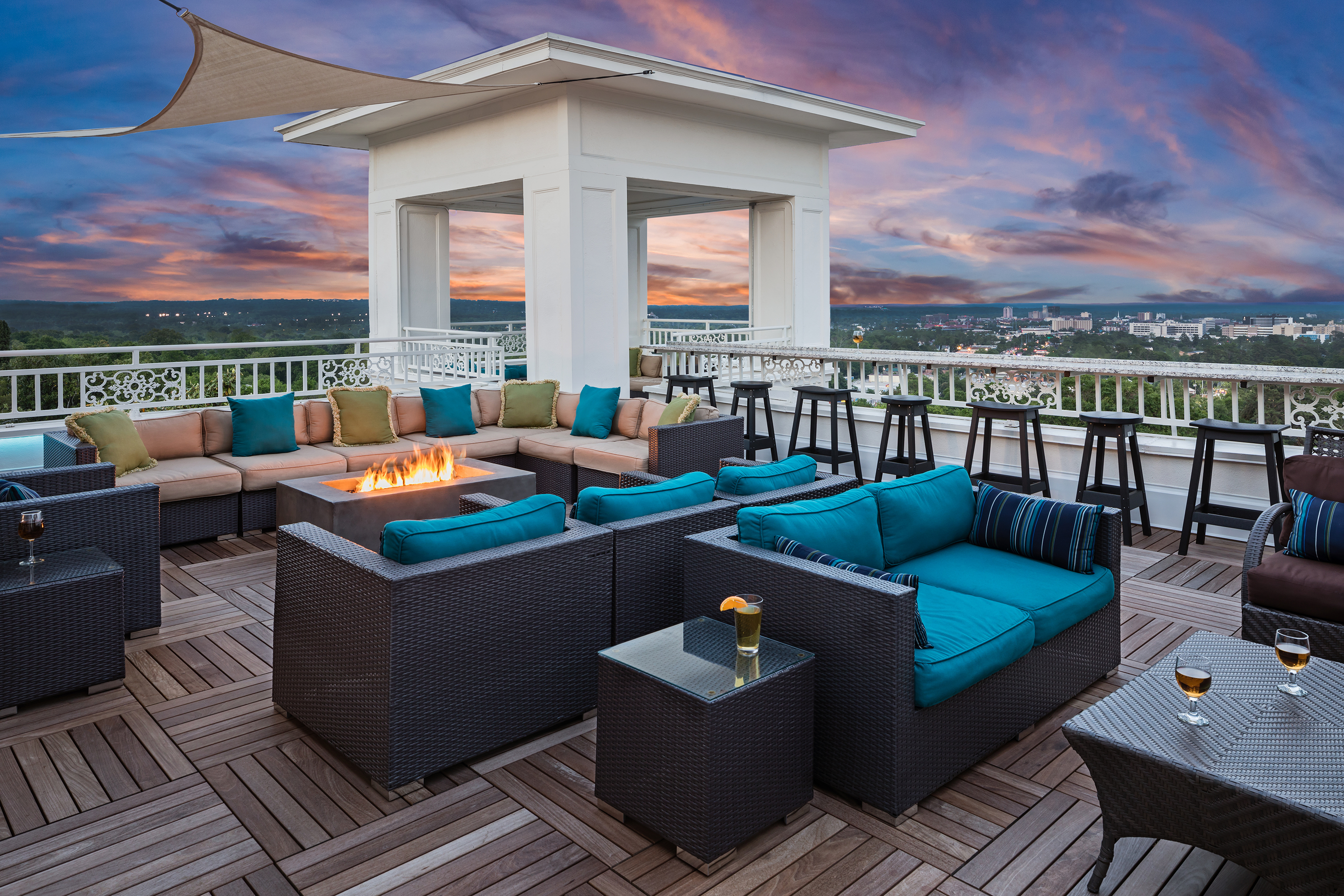 For seafood and cocktails with a view, Six South Rooftop Bar, atop the historic, iconic Partridge Inn, is one of the newest restaurants in Augusta, Georgia. Although the inn first opened in 1910, Six South opened only in the fall of 2022 and has been dazzling guests with its views since then. (Brian Robbins/TNS)