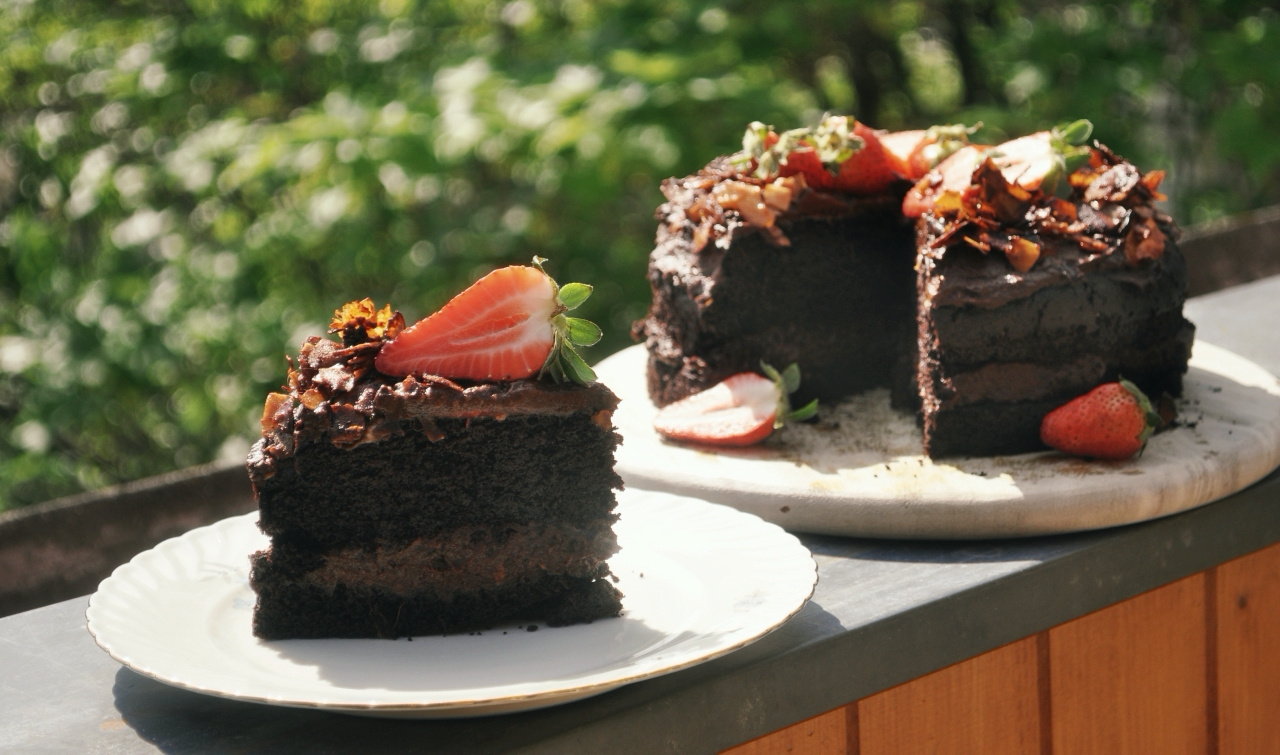 A Very Chocolate Cake With Chickpea Flour Sweet Potato Icing And Coconut Bacon Chips Uncle Fila Kitchen