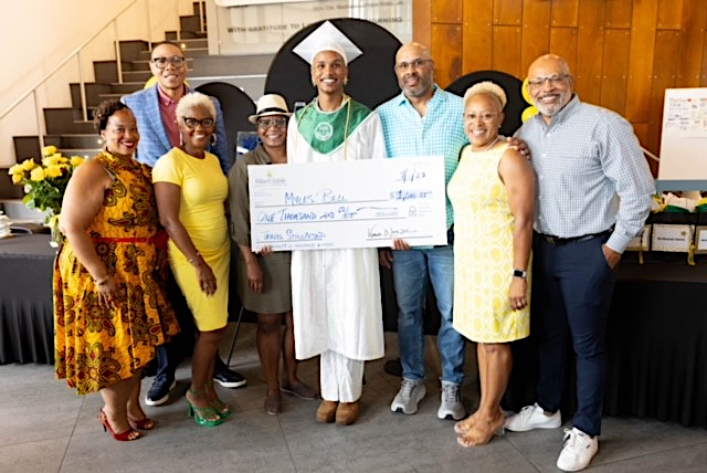 The WOLCF presented an additional $1,000 Travel Scholarship to Myles Bell in recognition that he will be traveling the farthest for college, the University of California, Berkeley. (Courtesy of Give Back Photography)