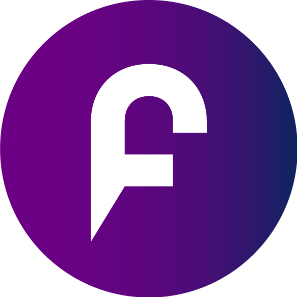 A logo that is a purple circle with a stylized F in it.