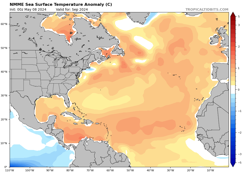 NMME Sea Surface Temperature Anomaly map for the Atlantic