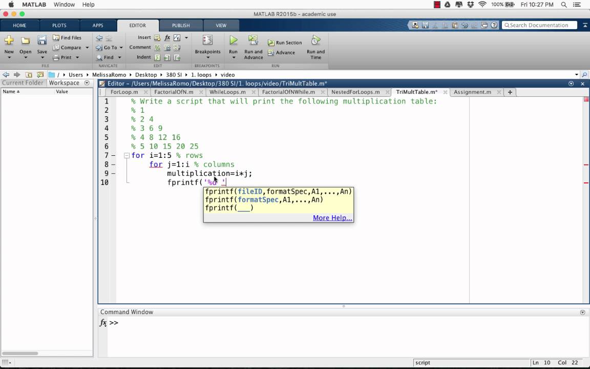 For loop in matlab code nested for loop in matlab for loop matlab example matlab tutorials 