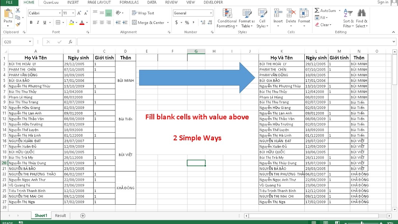 Excel Data Fill Blank Cells With Value Above