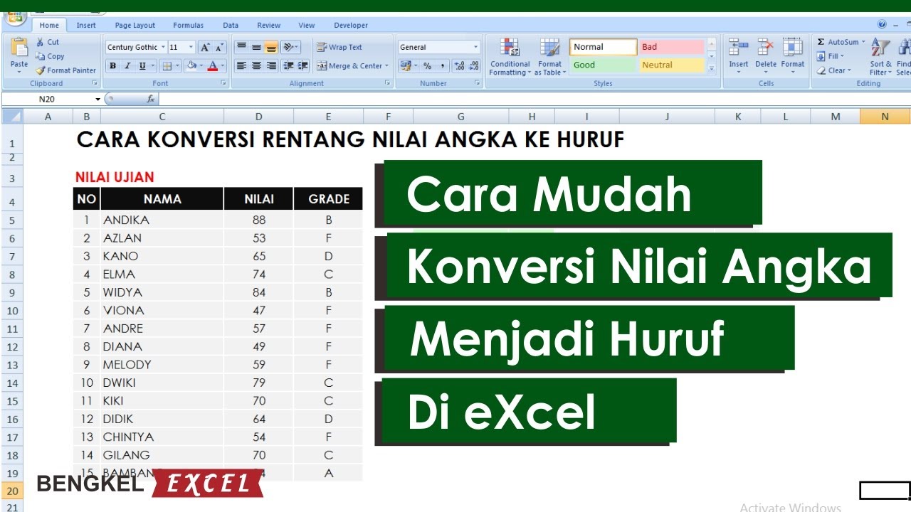 Cara Konversi Nilai Angka Ke Huruf Di Excel 2021 - Bila Rasa