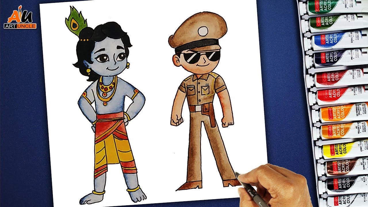 How To Draw Little Krishna Aur Little Singham Cartoon Drawing For Kids