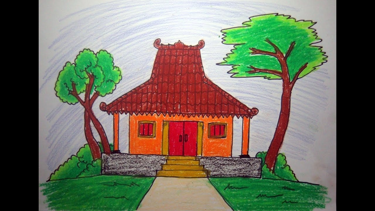 Cara Mudah Menggambar Dan Mewarnai Rumah Adat Joglo Tutorial Indonesia