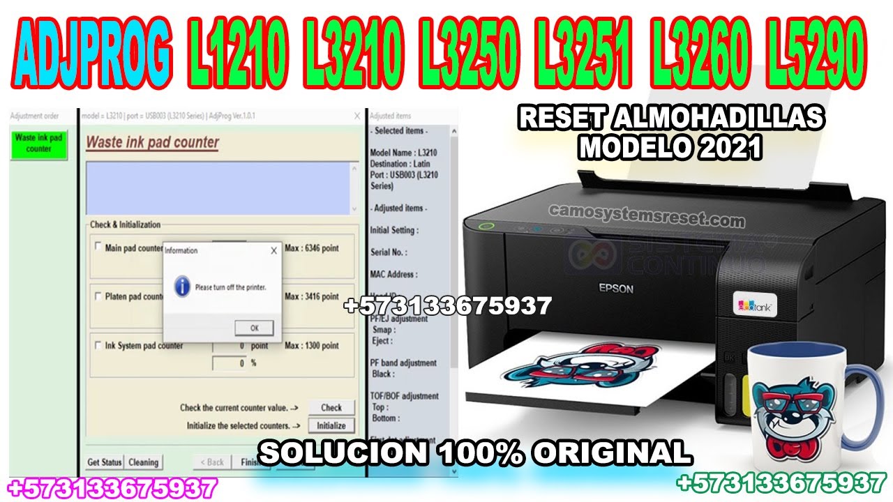 How To Reset Epson L1210 L3210 L3250 L3251 L3260 L5290 Free Otosection 8347