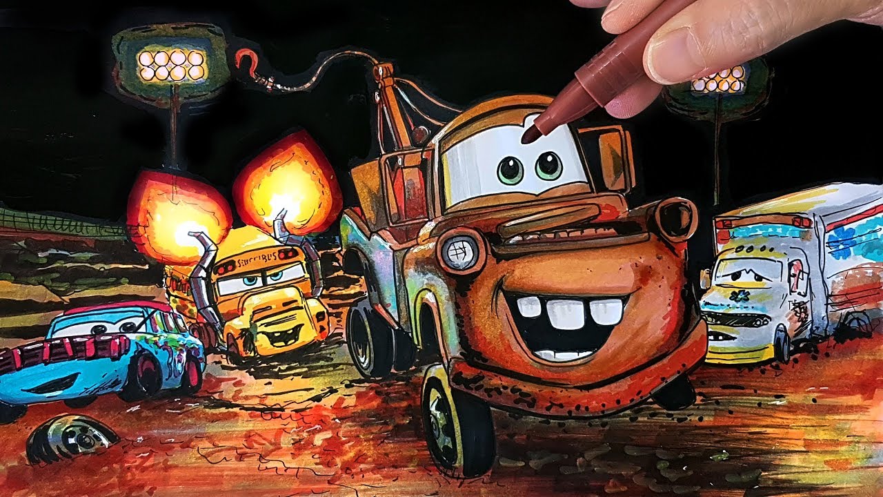 How To Draw Mater Vs Ms Fritter In Thunder Hollow Cars 3 Drawing Kids