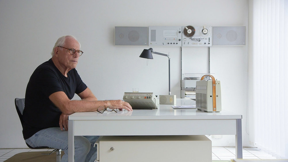 Dieter Rams at his desk. Still from the film by Gary Hustwit.