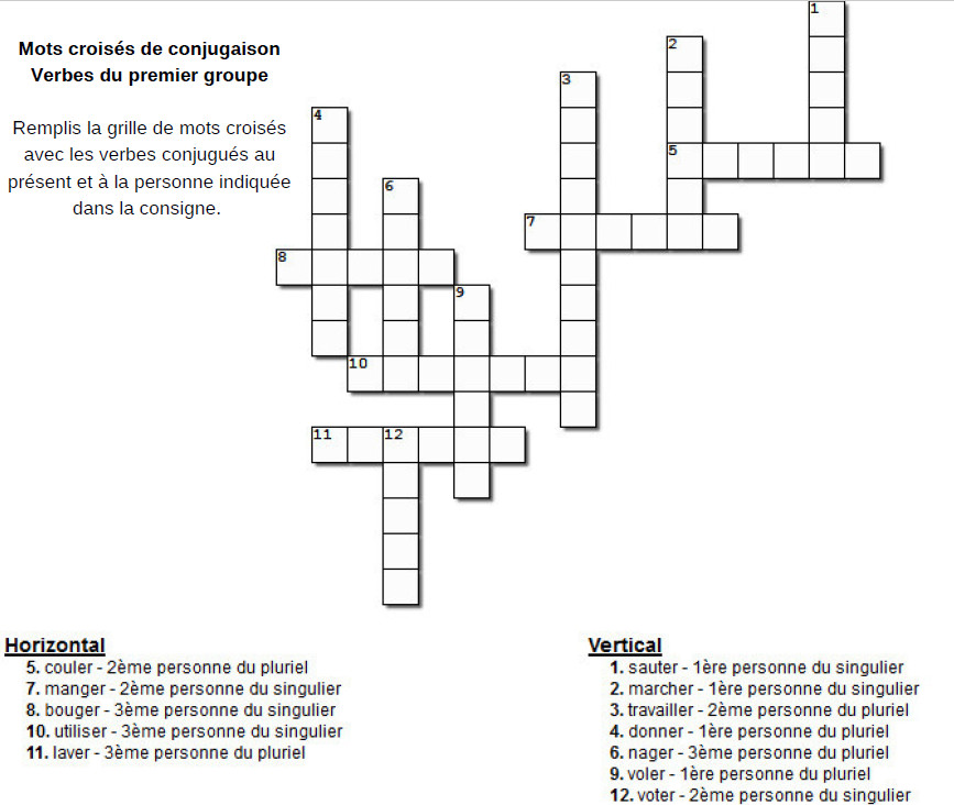 Mots Croises De Conjugaison Au Present Trois Groupes Apprendre Reviser Memoriser