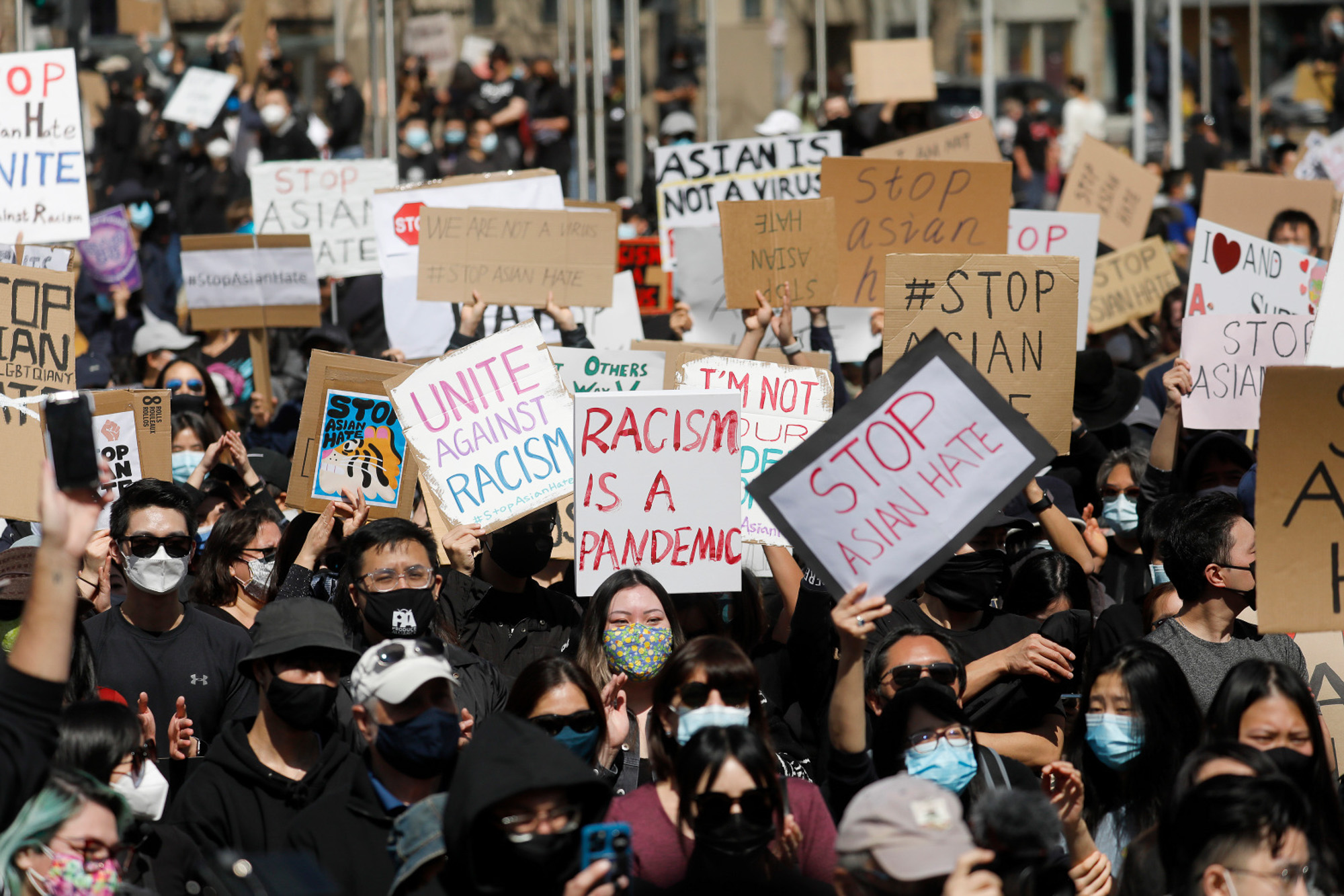 Demonstrators attend the "#StopAsianHate Community Rally" at San Jose City Hall Plaza in downtown San Jose on March 21, 2021. Recent incidents have prompted California lawmakers to urge an expansion of Californias hate crimes laws. Photo by Nhat V. Meyer, Bay Area News Group
