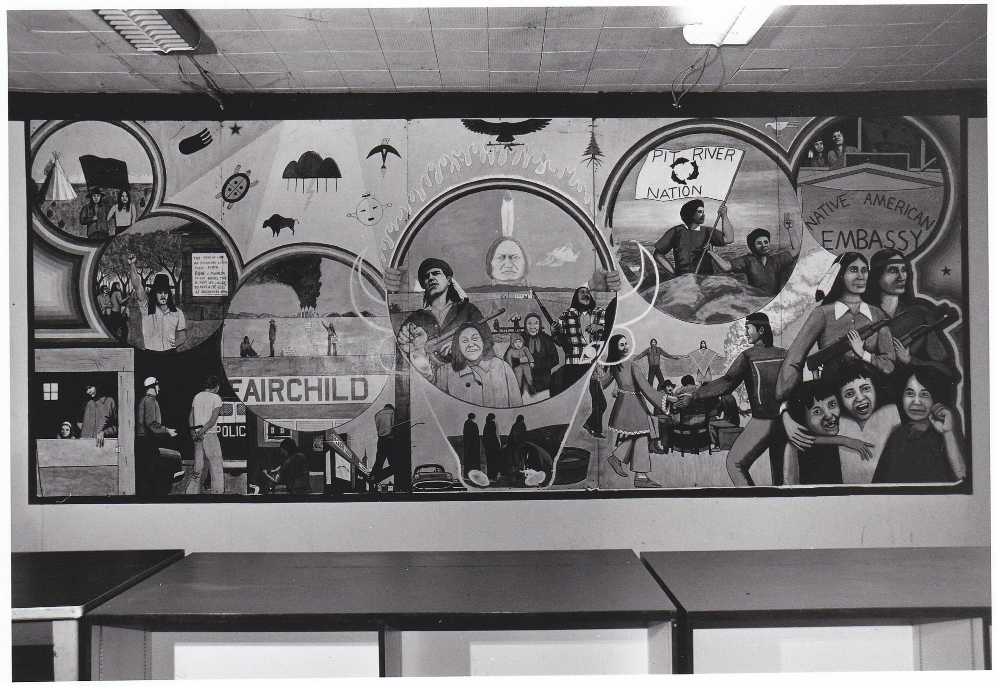 Archival image of a mural at D-Q University. Photo courtesy of Tribal College Journal
