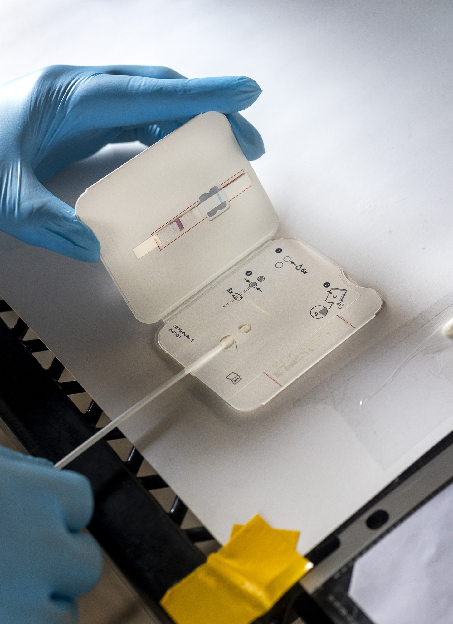 A rapid antigen COVID-19 test at Canal Alliance Covid-19 testing in San Rafael on Sept. 25, 2021. Photo by Penni Gladstone for CalMatters