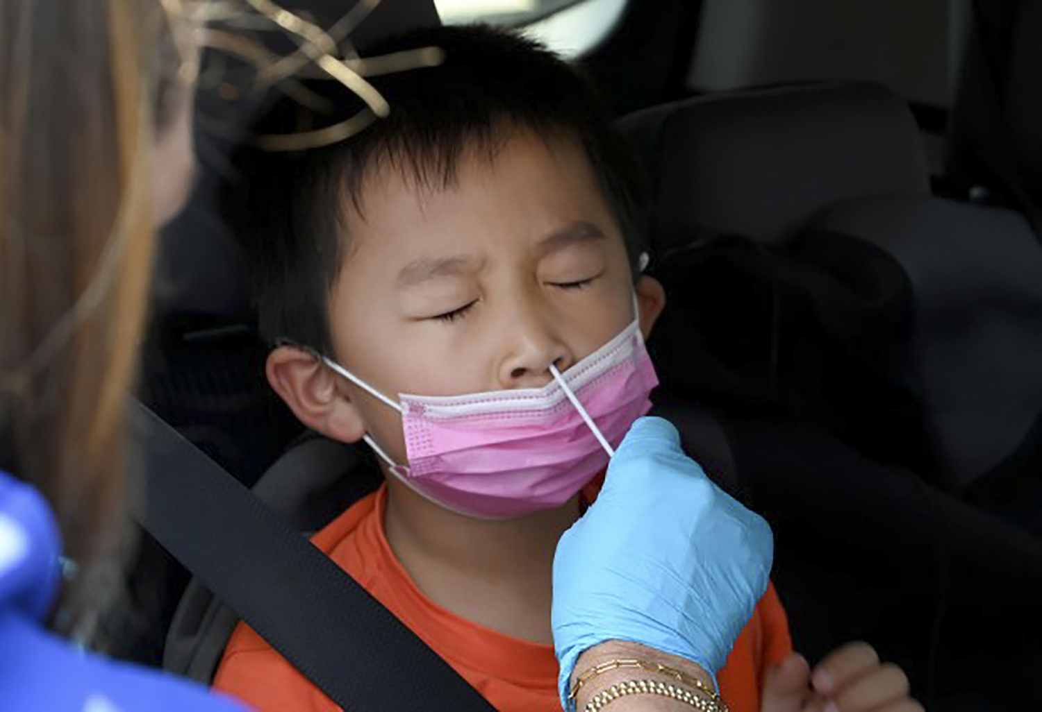 Nathan Bian, 5, gets swabbed for a rapid COVID-19 test at Palos Verdes High School in Palos Verdes Estates on Aug. 24, 2021. Photo by Brittany Murray, Press-Telegram/SCNG