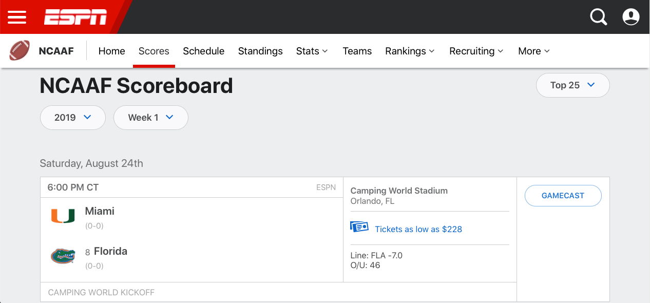 Espn S College Football Scoreboard By Christian Boyce