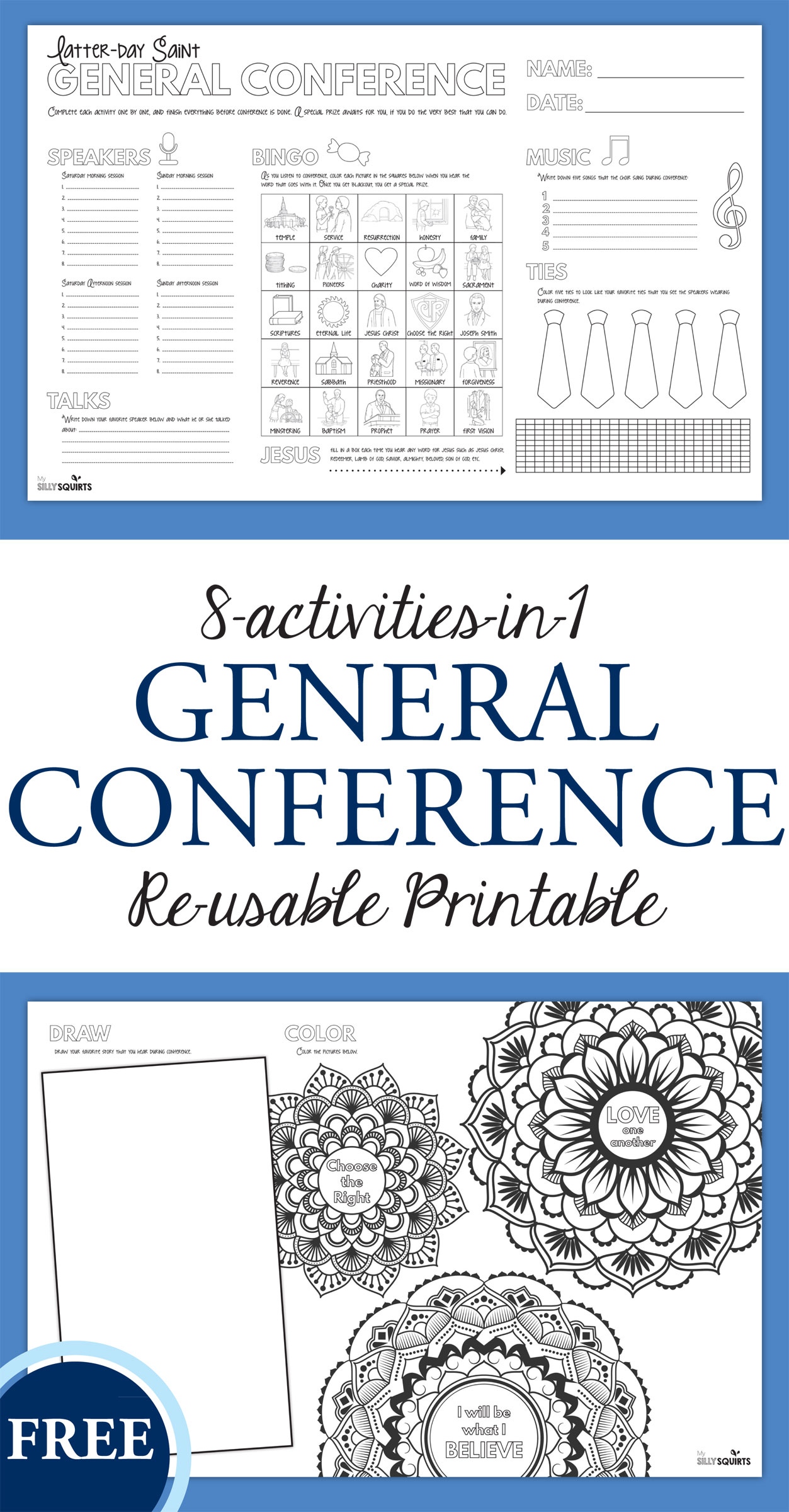 8 In 1 Re Usable General Conference Printable For Kids My Silly Squirts