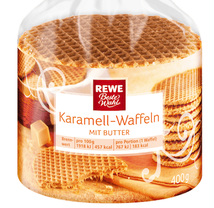 Rewe Beste Wahl Karamell Waffeln Mit Butter 400 Gramm Naschkater Com Das Sussigkeiten Marketing Blog