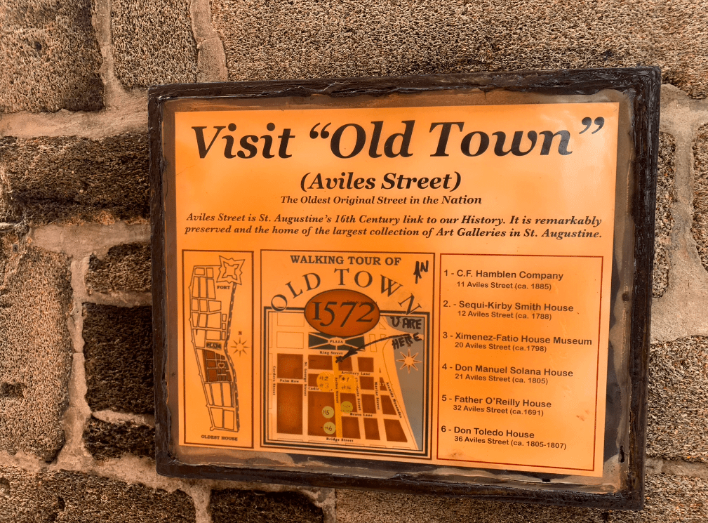 visit Old Town Aviles Street in Saint Augustine, Florida sign