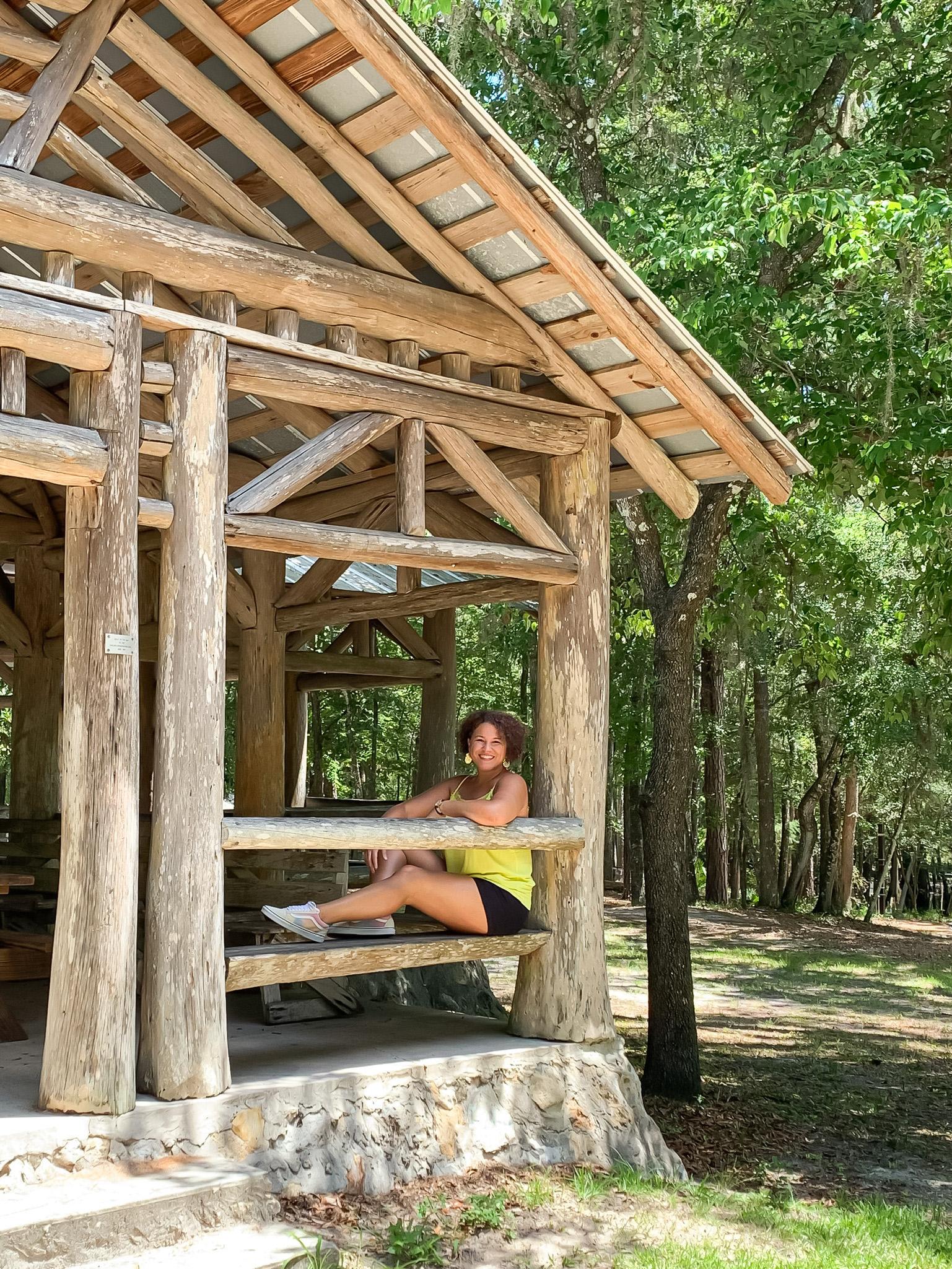 wooden pavilion in O'leno state park historic site in High Springs