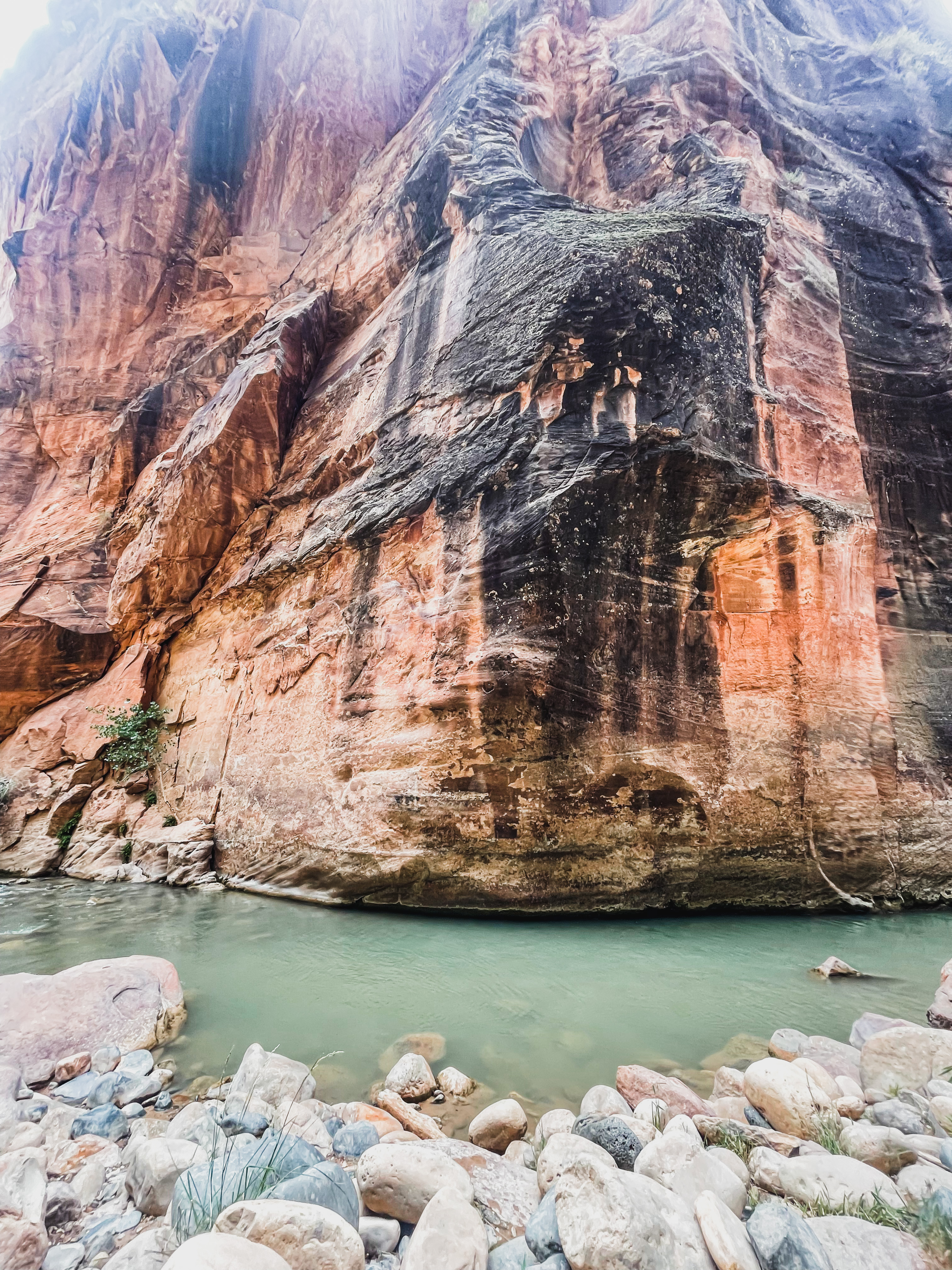 turquoise water in the narrows in zion national park