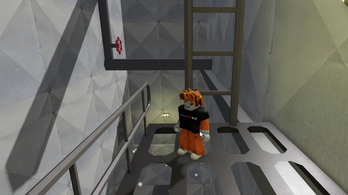 A player looking at a valve in Barrys Prison Run