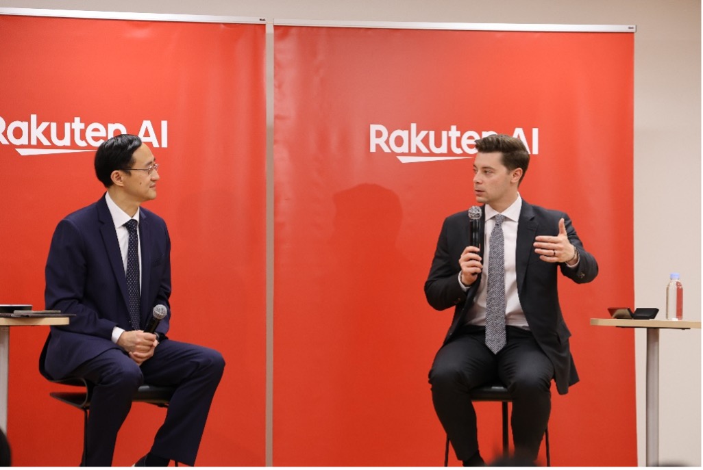 OpenAI COO Brad Lightcap and Rakuten Group Chief AI & Data Officer Ting Cai discuss future AI trends and technologies at an event in Tokyo at Rakuten HQ.