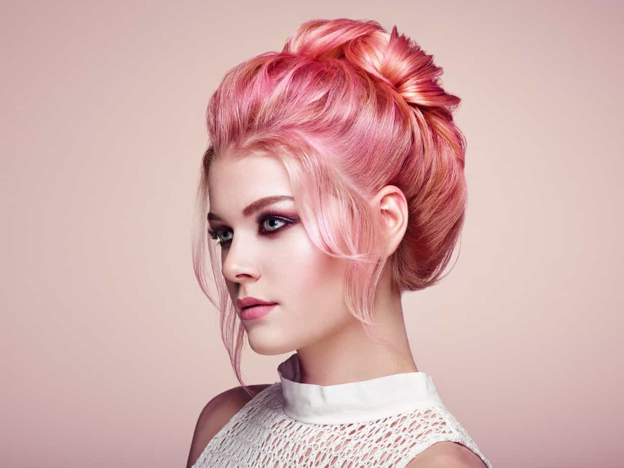 A woman with rose gold hair