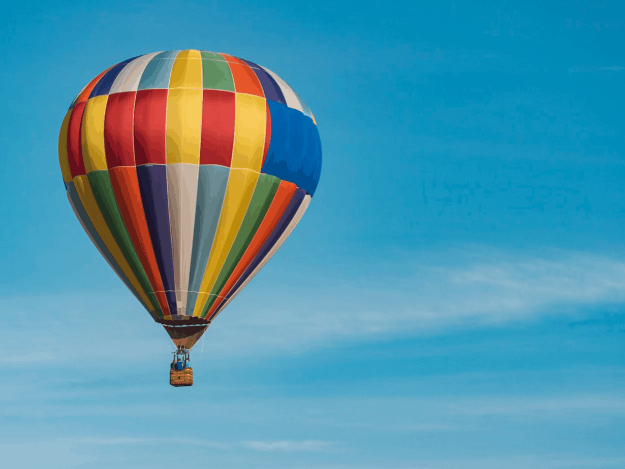 A multicolored hot air balloon