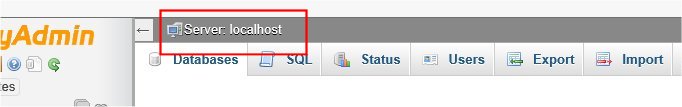 Databaser Server selected showing 'localhost'