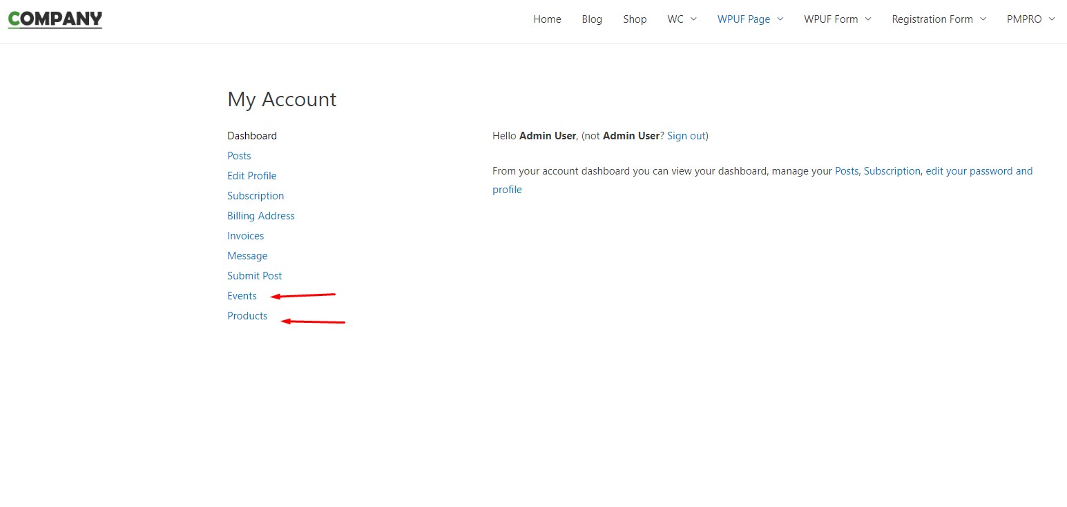 How to add a custom section-menu on WPUF Account page 2 How to add a custom section-menu on WPUF Account page 2