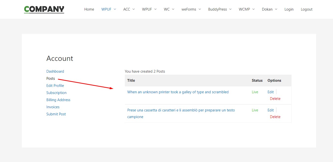 How to add a custom section-menu on WPUF Account page 1 How to add a custom section-menu on WPUF Account page 1