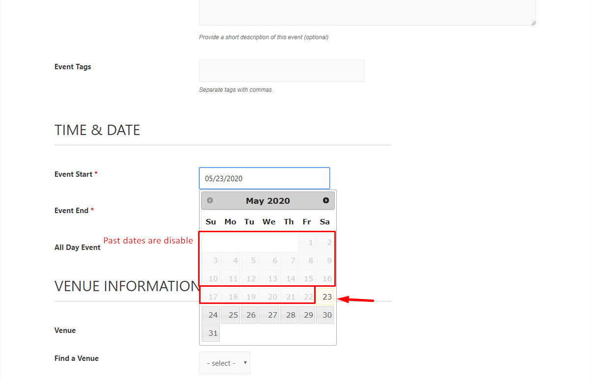 How to prevent users to select older date on The Events Calendar 2 How to prevent users to select older date on The Events Calendar 2