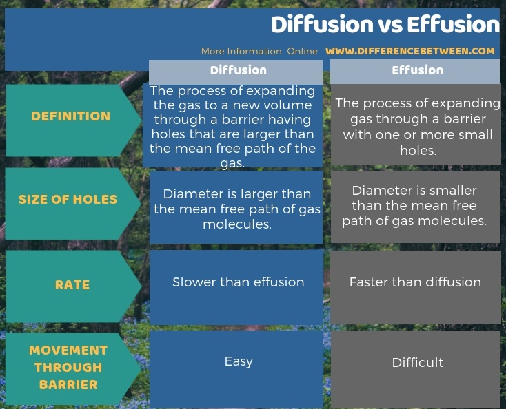 Difference Between Diffusion and Effusion in Tabular Form