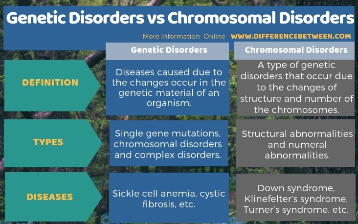 Difference Between Genetic Disorders and Chromosomal Disorders in Tabular Form