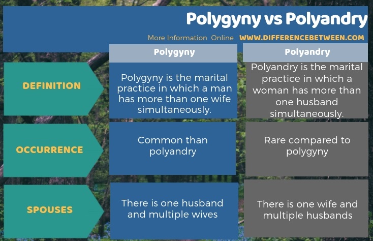 Difference Between Polygyny and Polyandry in Tabular Form