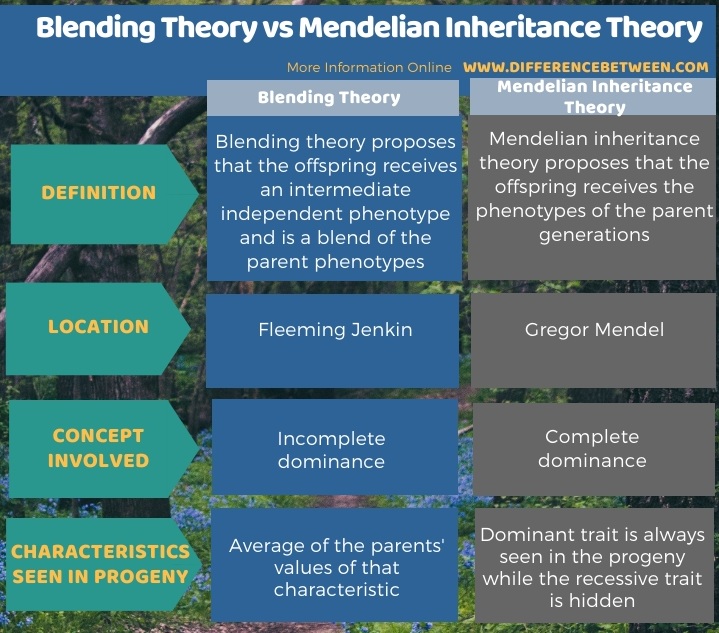 Difference Between Blending Theory and Mendelian Inheritance Theory in Tabular Form