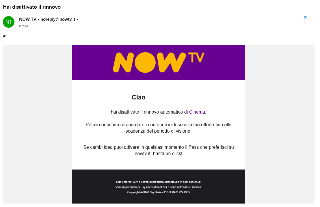 Come Disattivare Rinnovo Now Tv Effe1