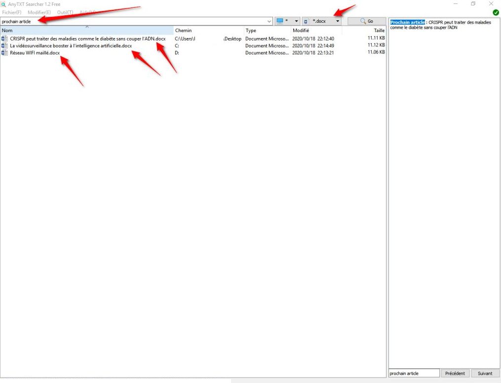 Recherchez des mots ou phrases dans vos documents